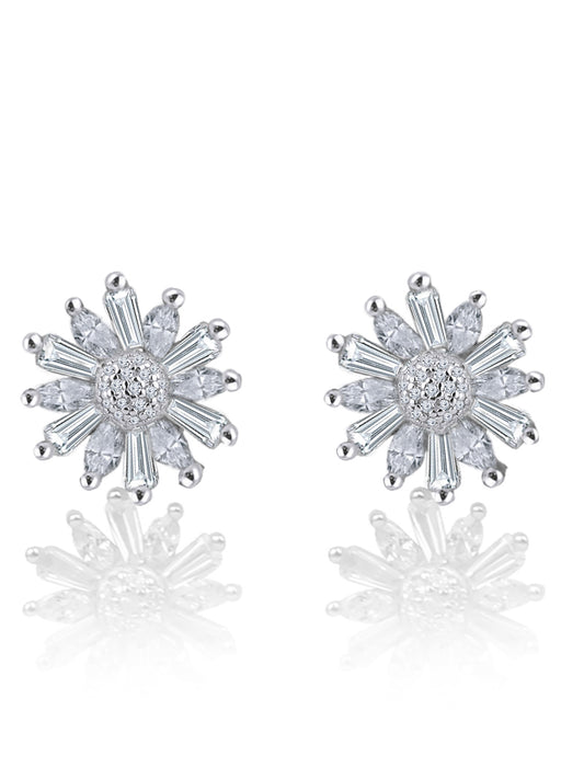 Silver Dazzling Floral Studs 925 Sterling Silver Earrings