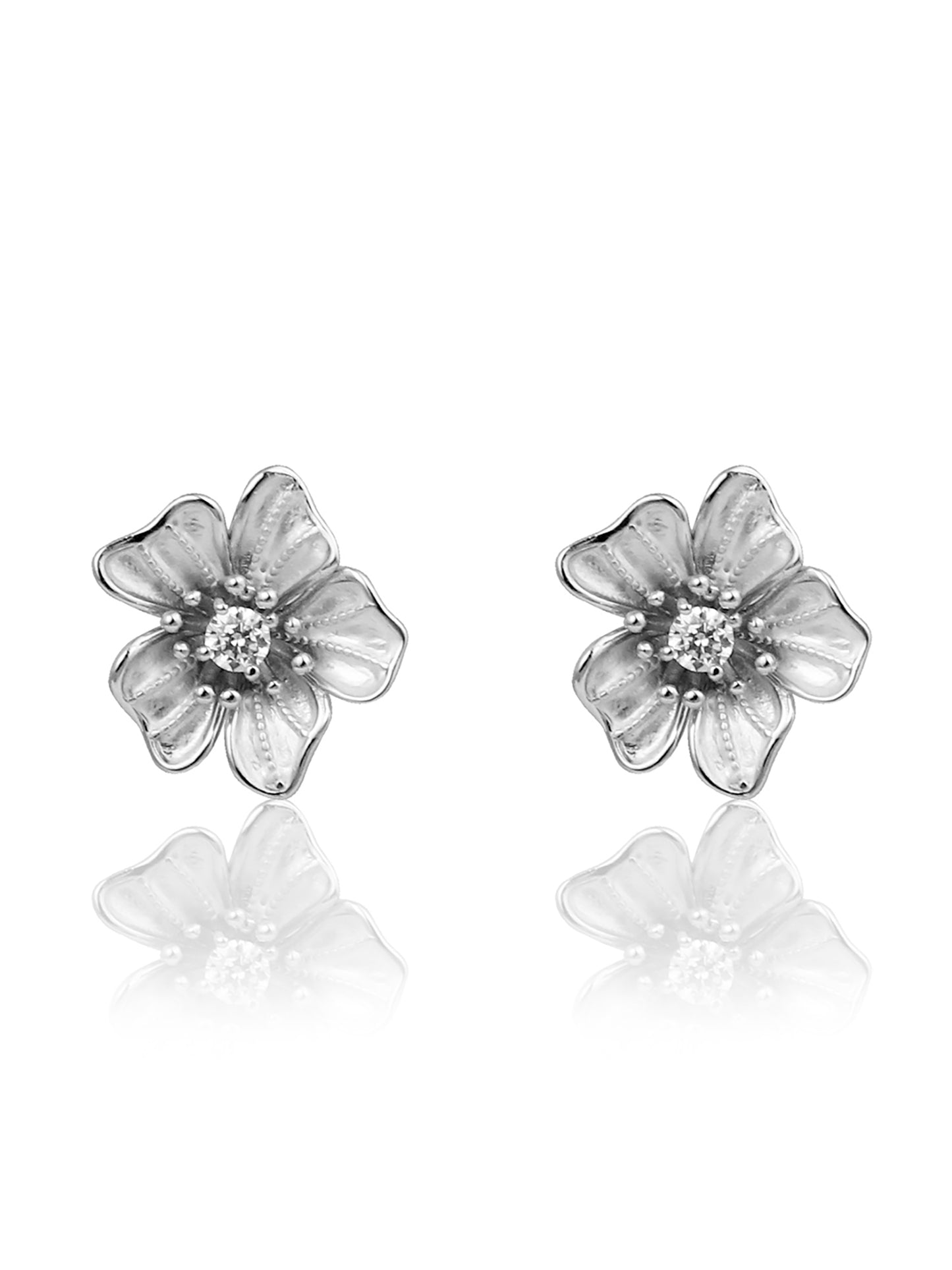 Silver Blossom Floral Studs 925 Sterling Silver Earrings