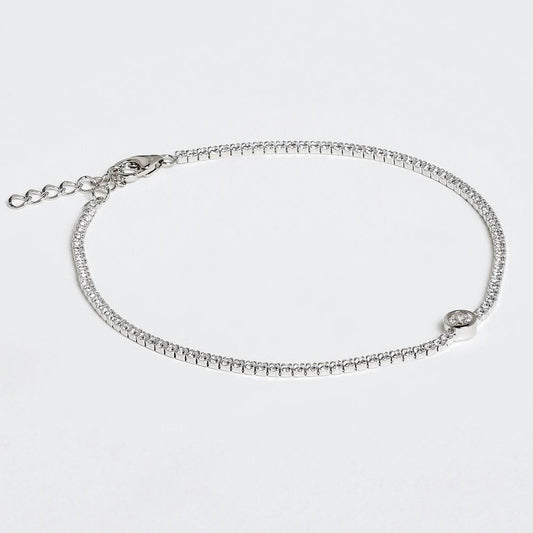 Silver Circle Solitaire 925 Sterling Silver Tennis Bracelet