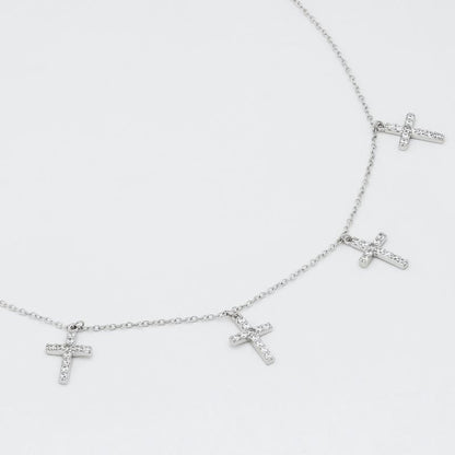 Rose Gold Holy Cross Studded Charm 925 Sterling Silver Necklace