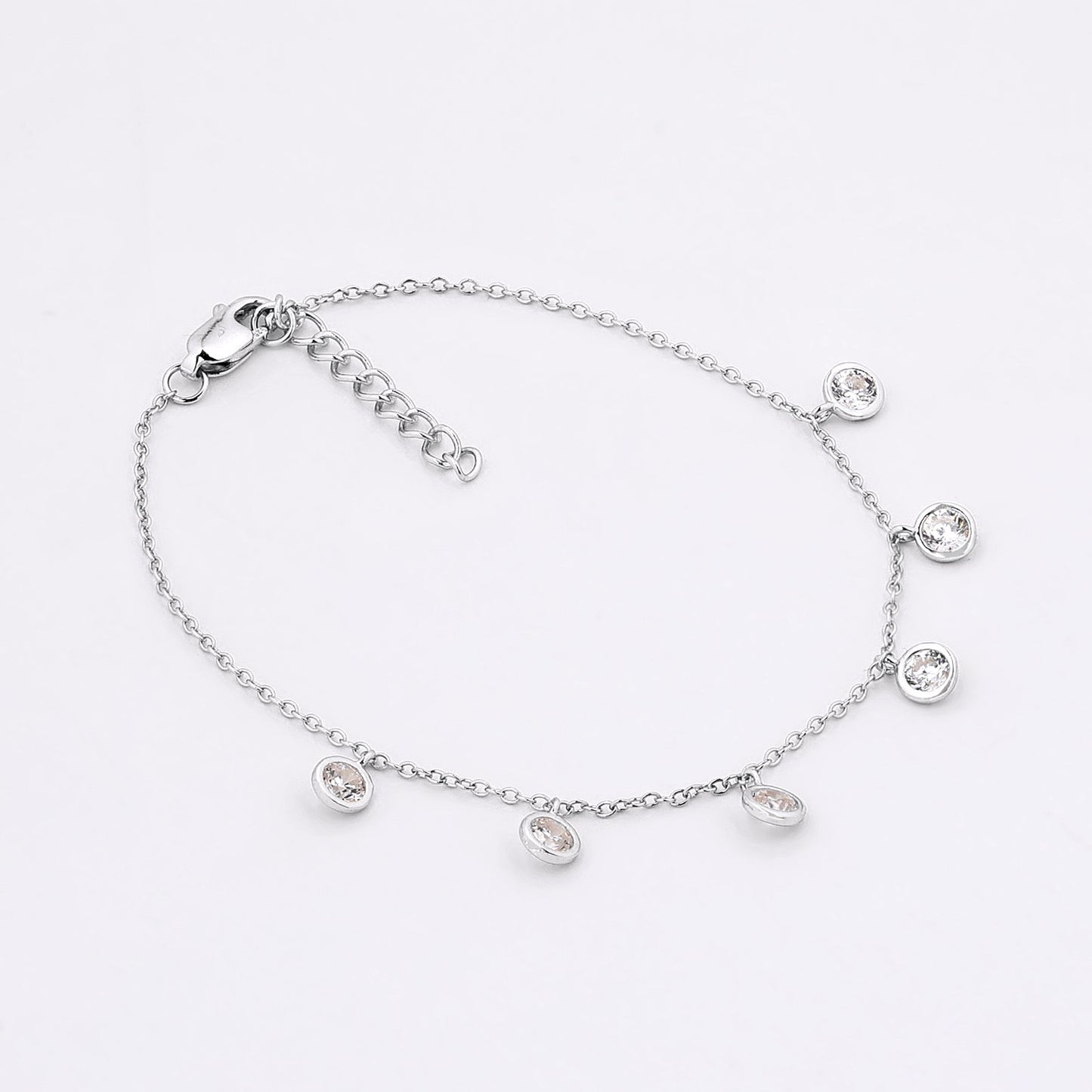 Silver Solitaire Circle Charms 925 Sterling Silver Bracelet