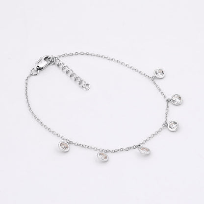 Silver Solitaire Circle Charms 925 Sterling Silver Bracelet