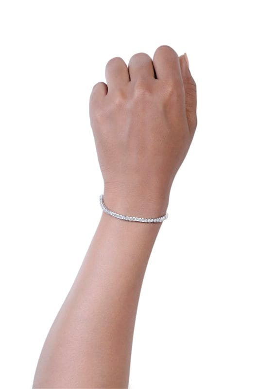 Silver Square Cut Solitaire Tennis 925 Sterling Silver Bracelet