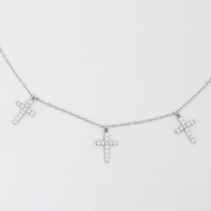 Rose Gold Holy Cross Studded Charm 925 Sterling Silver Necklace