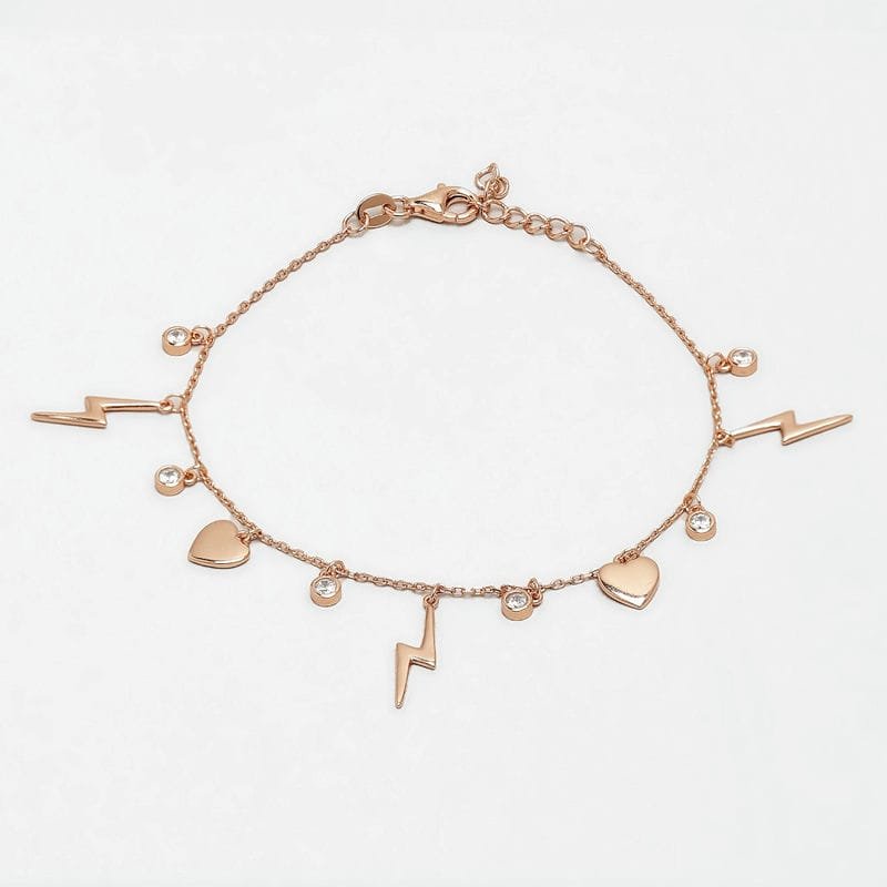 Rose gold Lightning Bolt Love Charm 925 Sterling Silver Bracelet