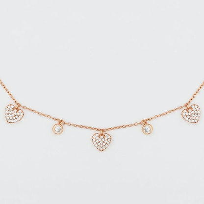 Silver Studded Three Heart Rose Gold 925 Sterling Silver Necklace