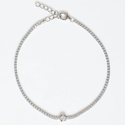 Silver Circle Solitaire 925 Sterling Silver Tennis Bracelet