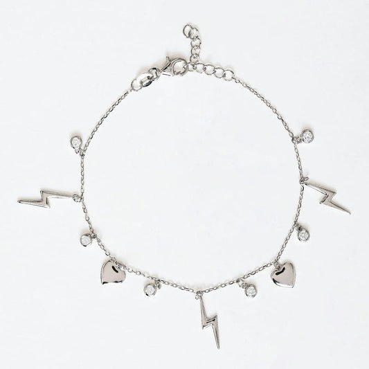 Silver Lightning Bolt Love Charm 925 Sterling Silver Bracelet