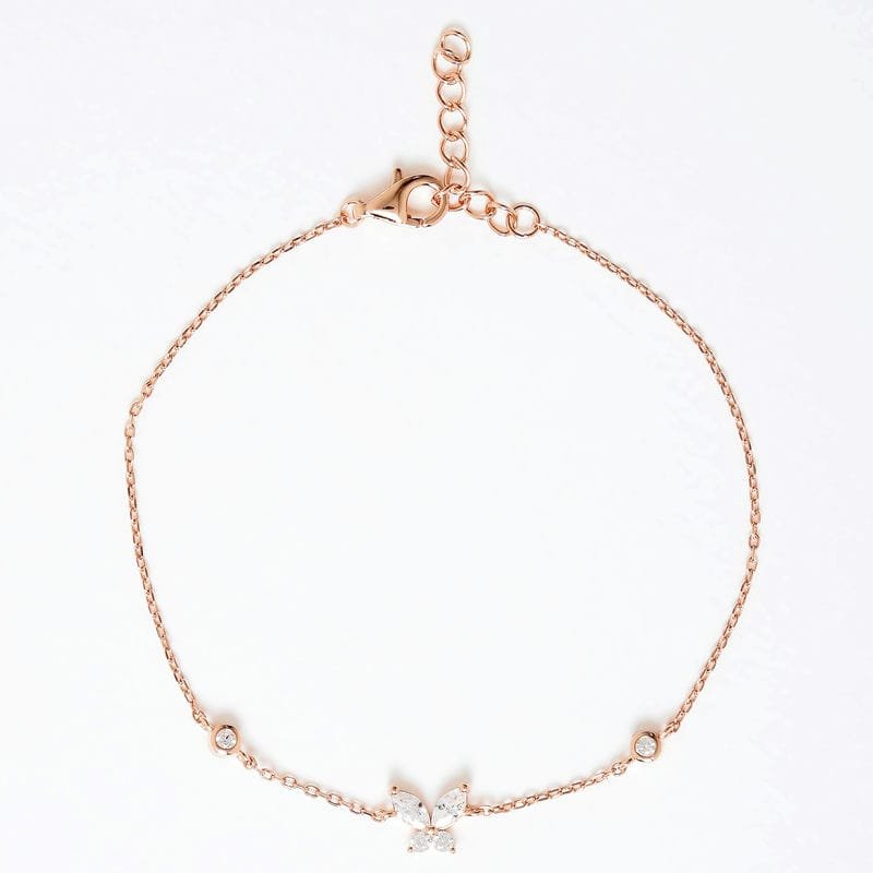 Rose gold White Crystal Butterfly 925 Sterling Silver Bracelet