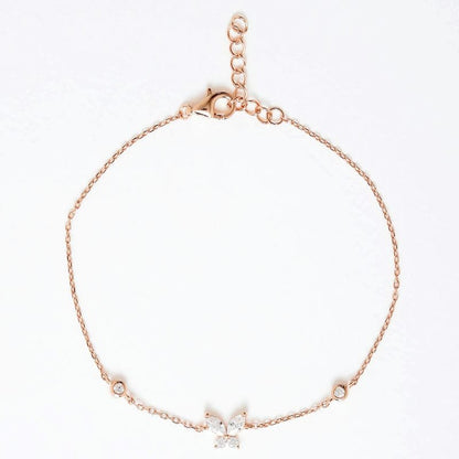 Rose gold White Crystal Butterfly 925 Sterling Silver Bracelet