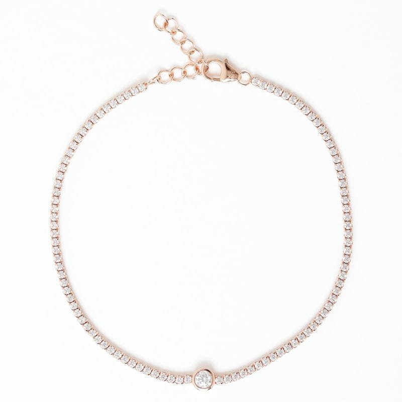 Rose gold Circle Solitaire 925 Sterling Silver Tennis Bracelet