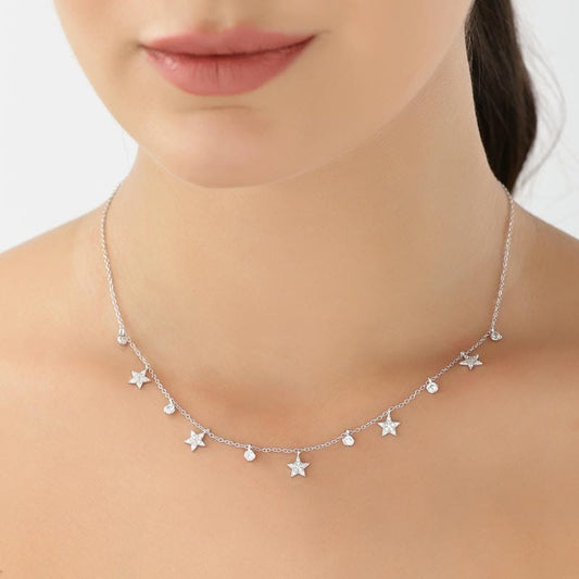 Silver Studded Star Light Charm 925 Sterling Silver Necklace