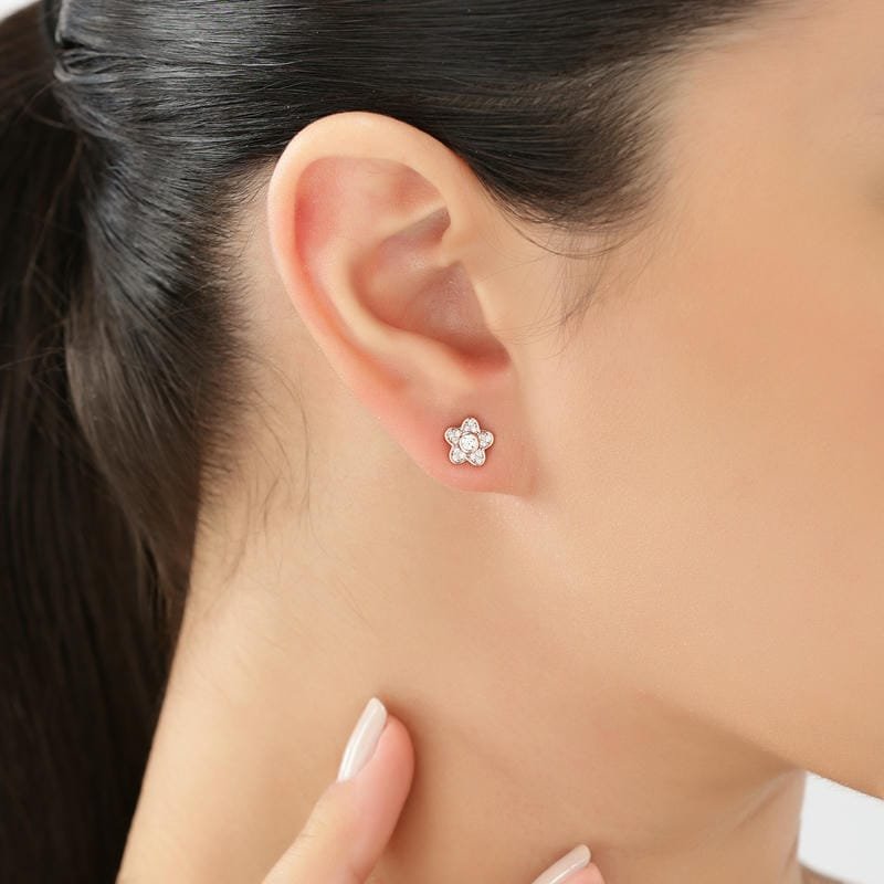 Rose Gold Plum Blossom Flower 925 Sterling Silver Earrings