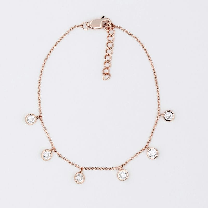 Rose gold Solitaire Circle Charms 925 Sterling Silver Bracelet