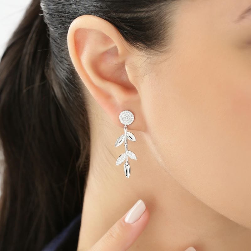 Silver Hanging Leaf Studds 925 Sterling Silver Earrings