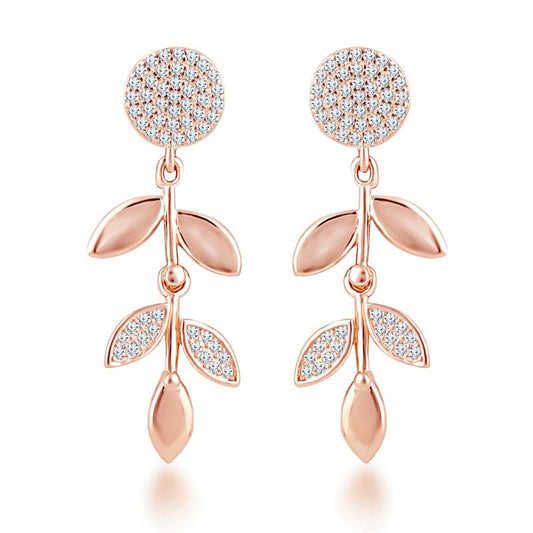 Rose Gold Hanging Leaf Studds 925 Sterling Silver Earrings