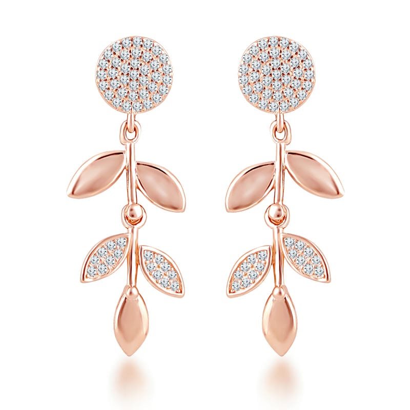 Rose Gold Hanging Leaf Studds 925 Sterling Silver Earrings