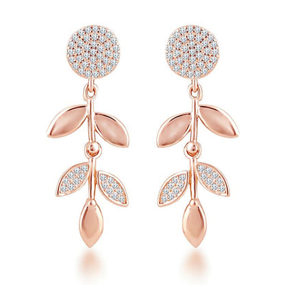 Rose Gold Hanging Leaf Studds 925 Sterling Silver Earrings