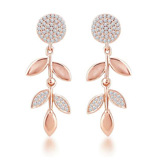 Rose Gold Hanging Leaf Studds 925 Sterling Silver Earrings