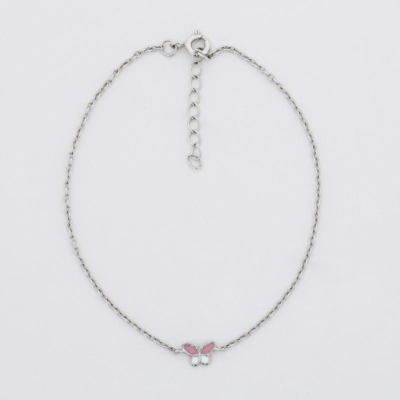 Silver Mini Pink Butterfly 925 sterling Silver Bracelet