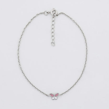 Silver Mini Pink Butterfly 925 sterling Silver Bracelet