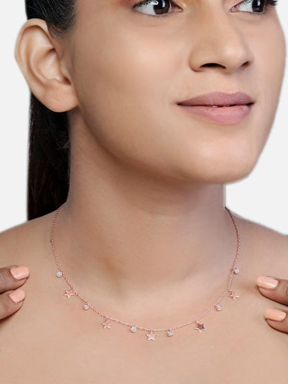 Rose Gold Solid Stars Queen 925 Sterling Silver Necklace