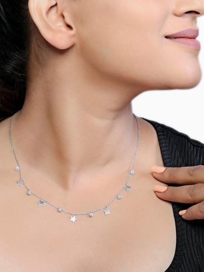 Silver Solid Stars Queen 925 Sterling Silver Necklace