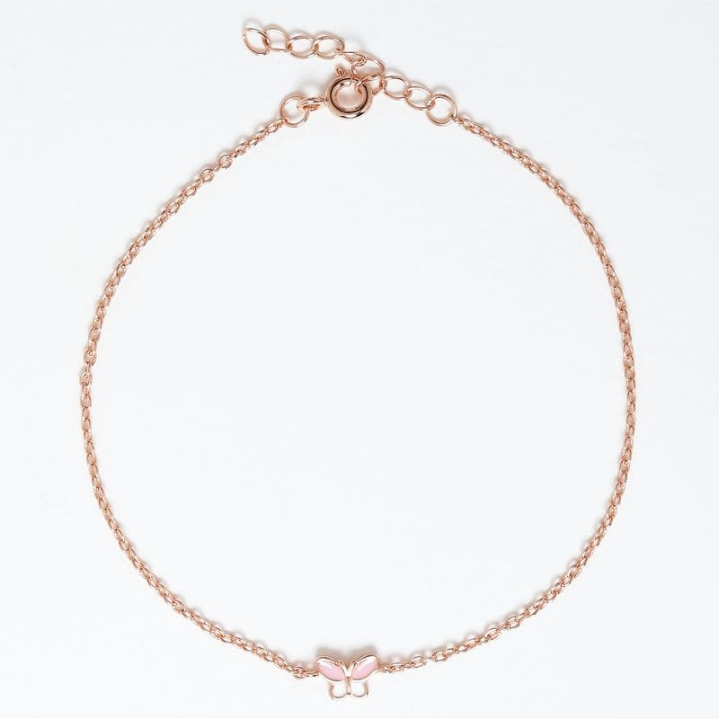 Rose gold Mini Pink Butterfly 925 sterling Silver Bracelet