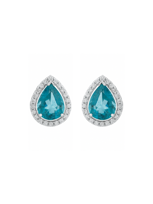 Aqua Teardrop Halo Stud Earrings