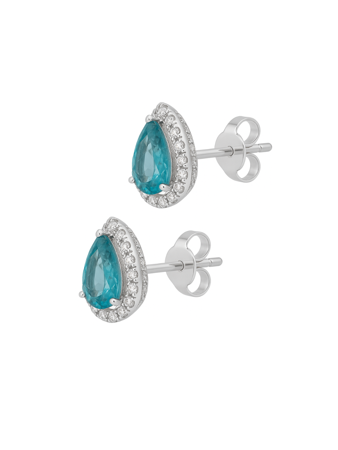Aqua Teardrop Halo Stud Earrings