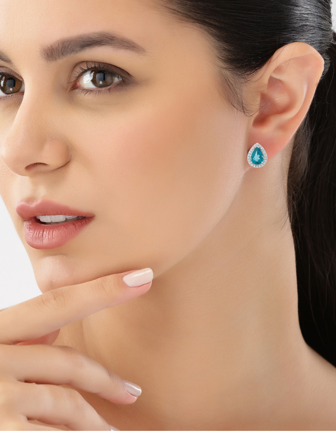 Aqua Teardrop Halo Stud Earrings