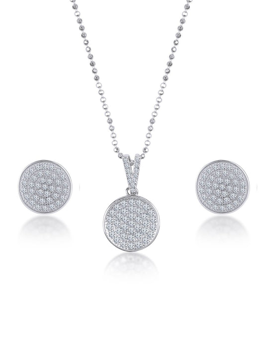 Silver Dazzling Round 925 Sterling Silver Necklace and Earring Set