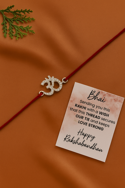 925 Sterling Silver studded OM Rakhi for Bhai