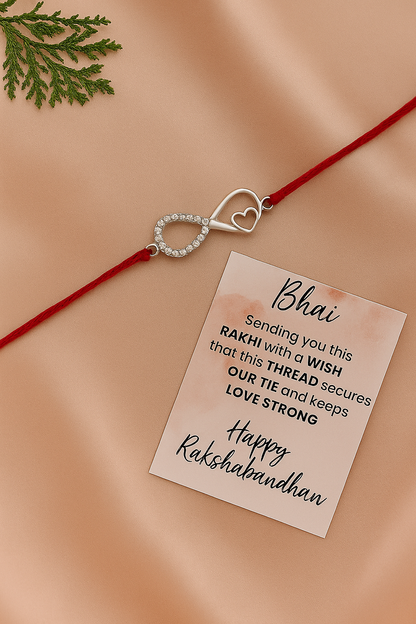 925 Sterling Silver Infinity heart Rakhi for Brother