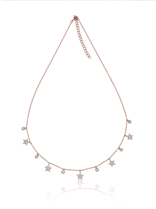 Rose Gold Studded Star Light Charm 925 Sterling Silver Necklace