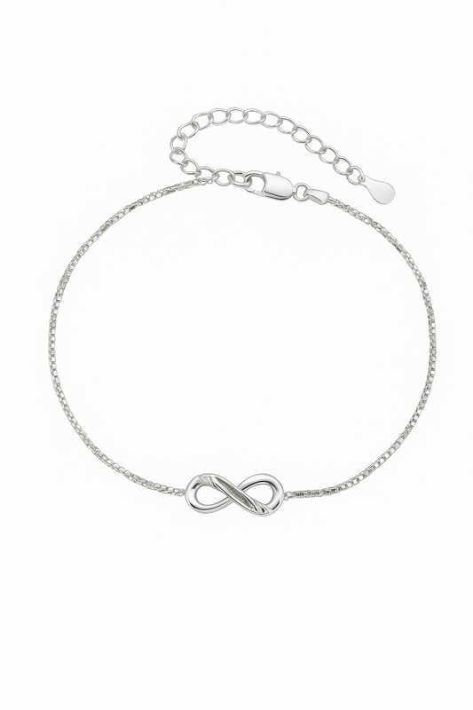 Silver Round Infinity Chain Payal 925 Sterling Silver Anklet (Single)