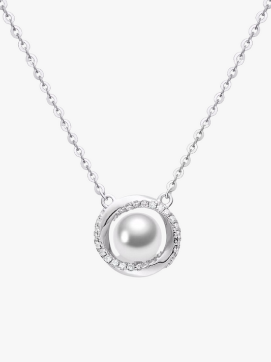 Celeste Halo Pearl 925 Sterling Silver Pendant Necklace For Women