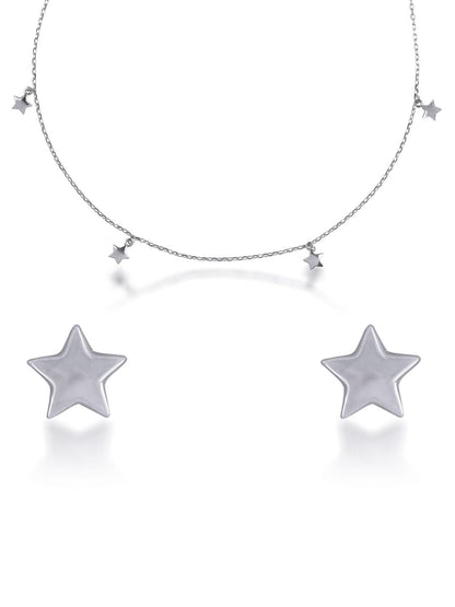 Silver Shining Stars 925 Sterling Silver Necklace and Earring Set