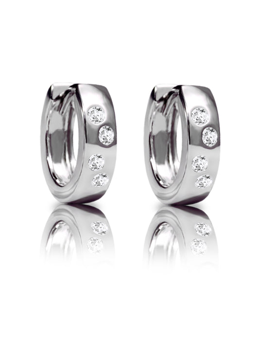 Silver Scattered Stone studded Bali (4 mm) 925 Sterling Silver Earrings