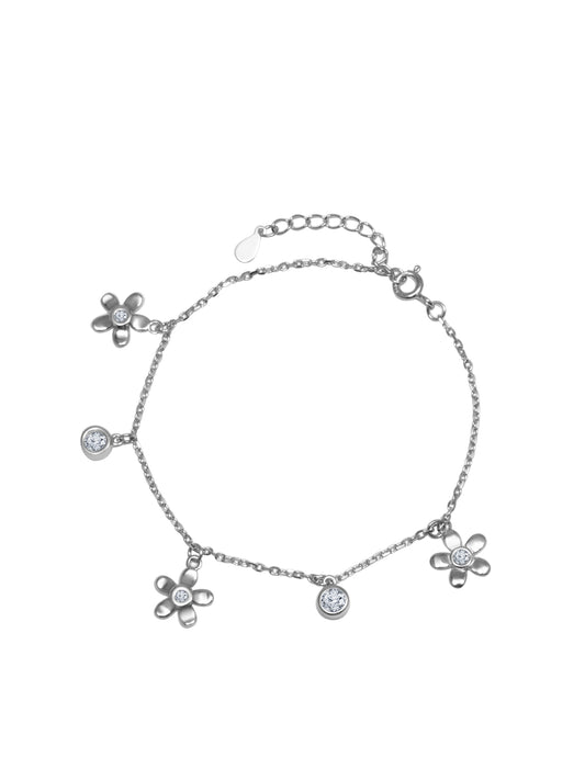 Silver Flower Charms 925 Sterling Silver Bracelet