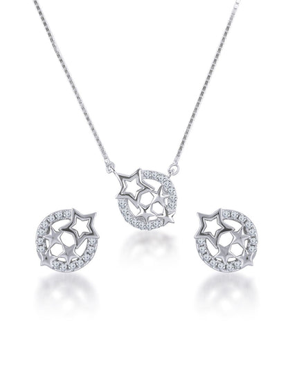 Silver Stars in the Sky 925 Sterling Silver Necklace and Earring Set