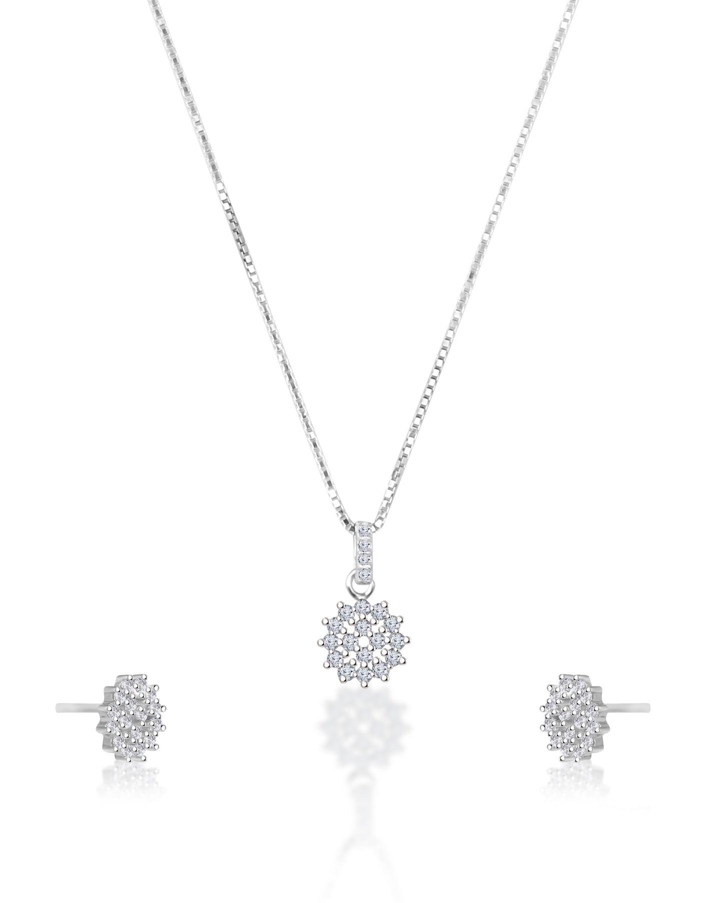 Silver Round Studded Everyday 925 Sterling Silver Necklace and Earring Set