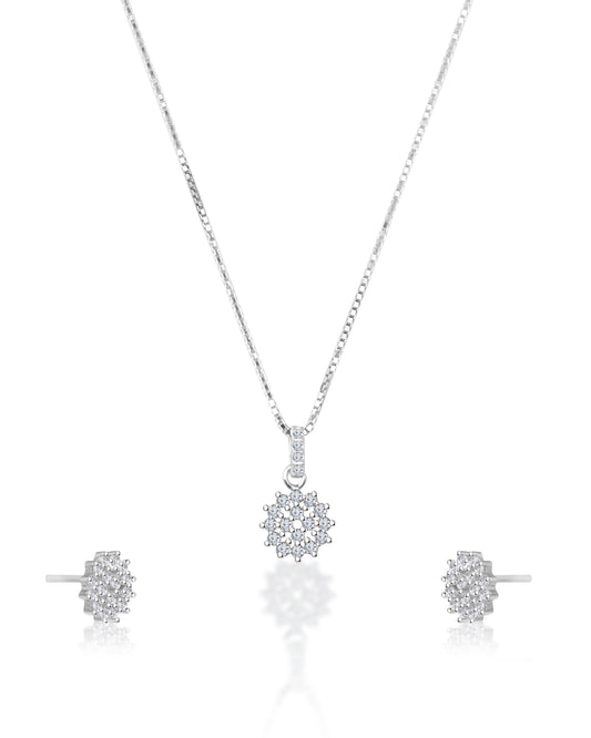 Silver Round Studded Everyday 925 Sterling Silver Necklace and Earring Set