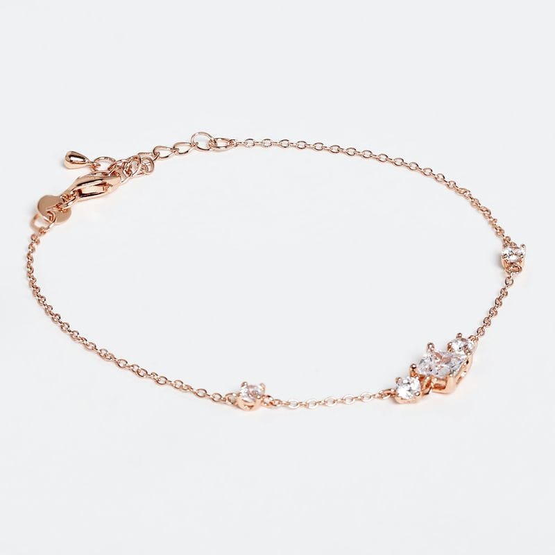 Rose gold Sparkling Square Cut Solitaire 925 Sterling Silver Bracelet