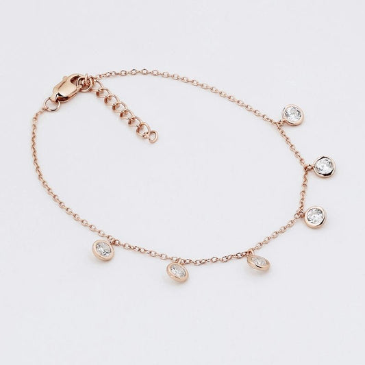 Rose gold Solitaire Circle Charms 925 Sterling Silver Bracelet