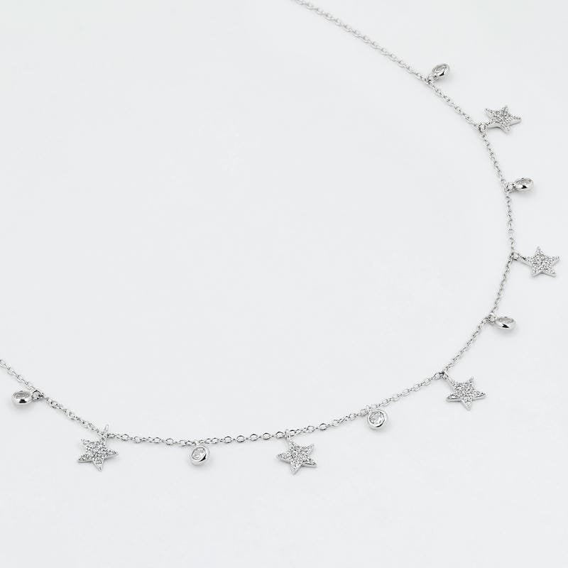 Silver Studded Star Light Charm 925 Sterling Silver Necklace