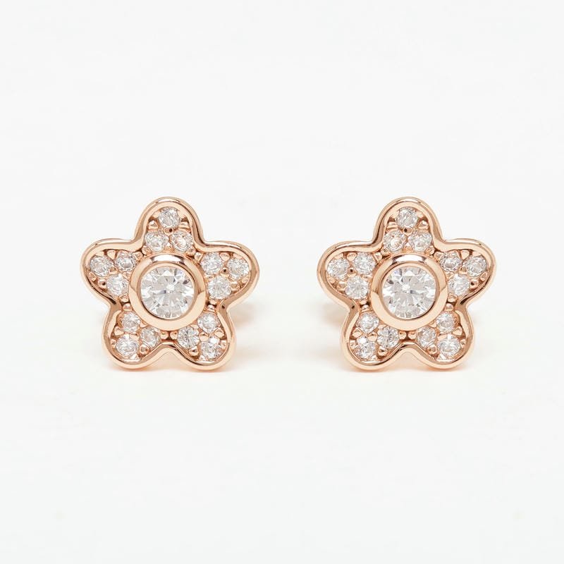 Rose Gold Plum Blossom Flower 925 Sterling Silver Earrings