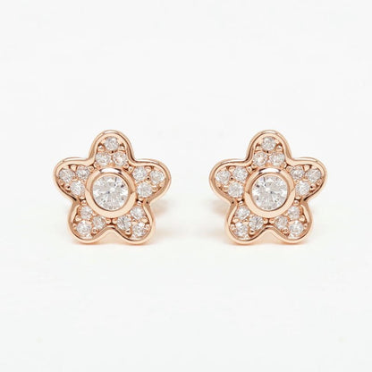 Rose Gold Plum Blossom Flower 925 Sterling Silver Earrings