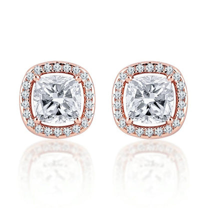 Rose Gold Classic Square Solitaire Studded 925 Sterling Silver Earrings