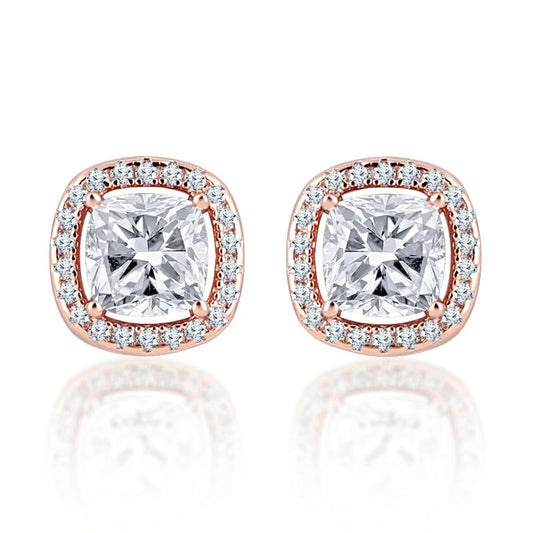 Rose Gold Classic Square Solitaire Studded 925 Sterling Silver Earrings